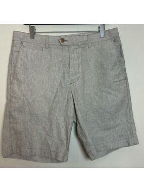 Banana Republic 9" Slim Fit Linen-Cotton Fine Striped Shorts in Sand Beige